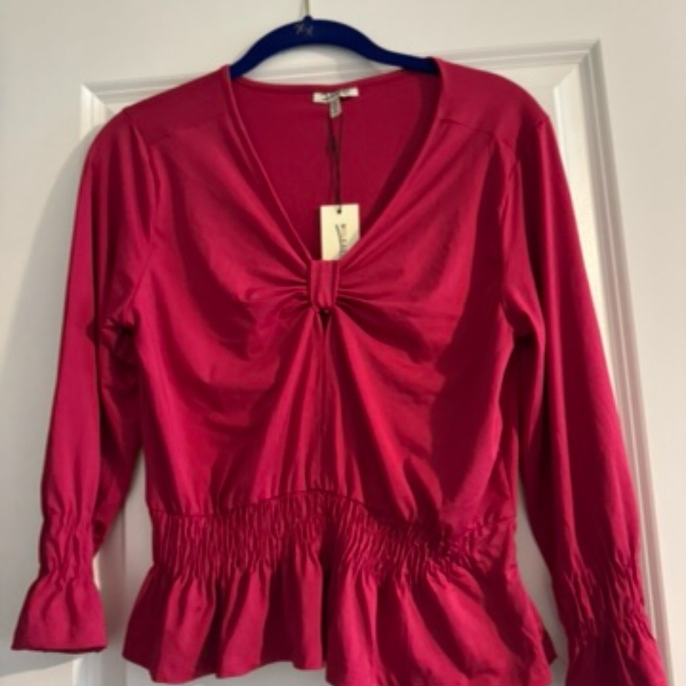 Erge Red Ruched Tie Front Blouse